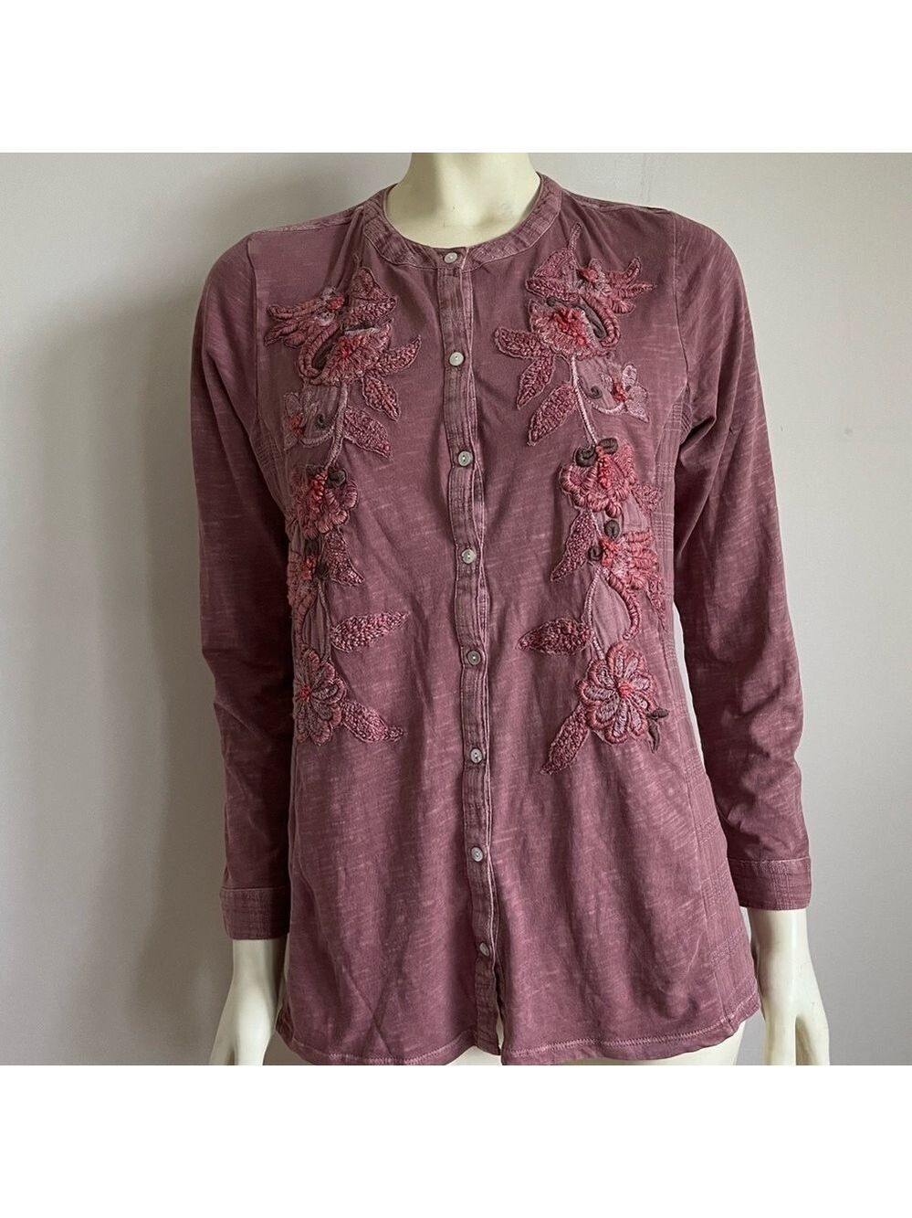 NWT Soft Surroundings Women’s L'Enchanté Floral Embroidered Blouse Rose PM